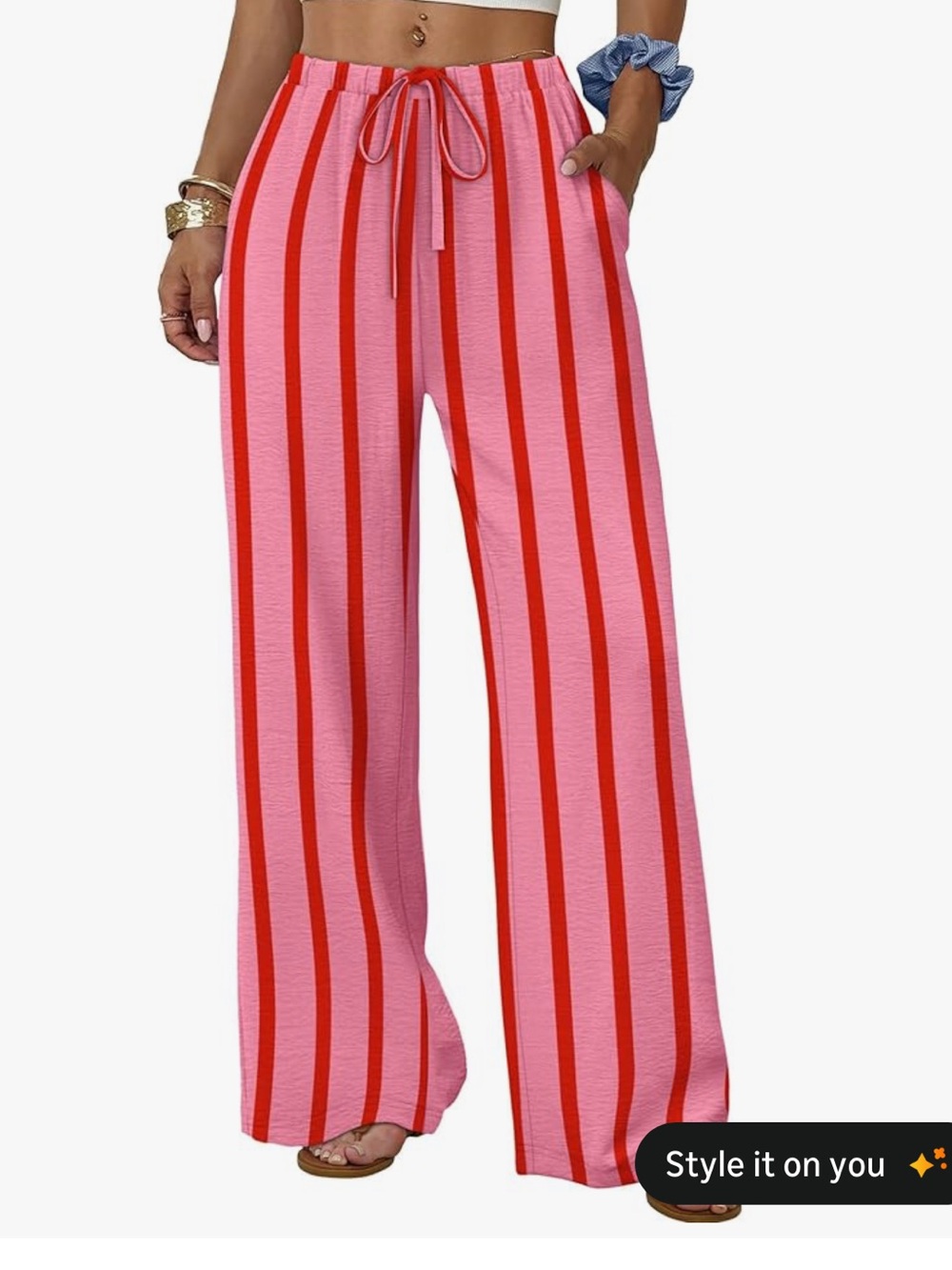 Wide Leg Pink & Red Stripe Lounge Pants